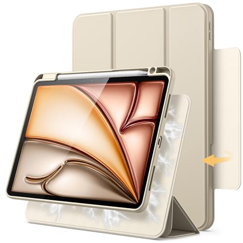 【送料無料】JETech 磁気式着脱可能ケース iPad Air 11インチ M3/M2 (2025/2024)、iPad Air 第5/4世代 用 Pencilホルダー付き 取り外し可能 回転カバー 縦/横スタンド機能 画面浮き上げ設計