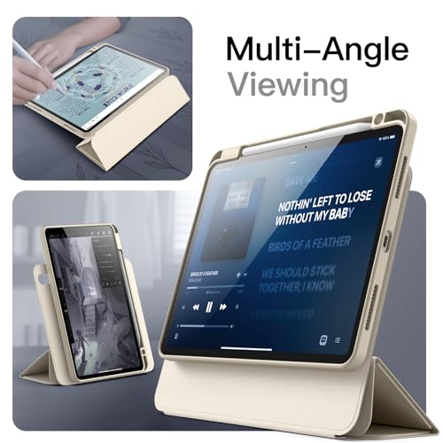 【送料無料】JETech 磁気式着脱可能ケース iPad Air 11インチ M3/M2 (2025/2024)、iPad Air 第5/4世代 用 Pencilホルダー付き 取り外し可能 回転カバー 縦/横スタンド機能 画面浮き上げ設計