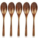 【送料無料】YFWOOD スプーン 天然木製 5本セット 20cm 本漆塗り ディナースプーン ミディアムロングハンドル ウッドカトラリー スープ カレー テーブルスプーン シンプル 軽量 和食器