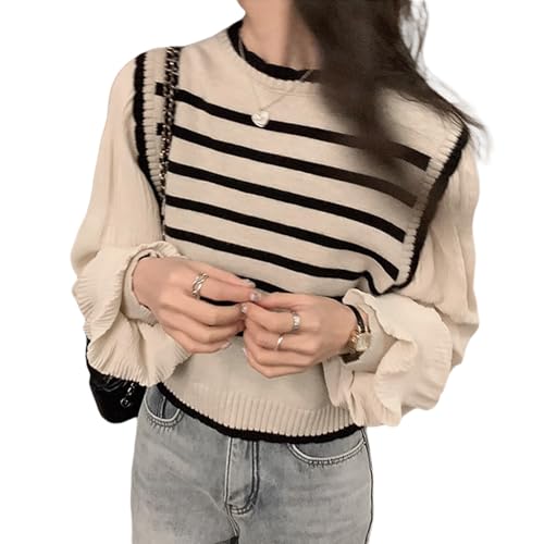 【送料無料】[TeMibery Lyric] ブラウス レディース シャツ ニット 長袖tシャツ 春 秋 冬 かわいい 薄手 フリル トップス おしゃれ ゆったり 大きいサイズ オフィス パフスリーブ 秋服 カジュアル カットソー 丸襟 キレイめ 通勤 エレガント