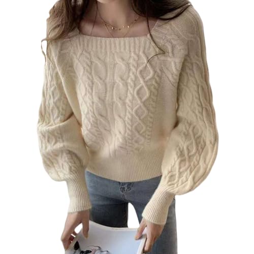 【送料無料】[TeMibery Lyric] セーター レディース ニット スクエアネック パフスリーブ 着痩せ カジュアル 長袖 トップス 大きいサイズ 可愛い リブ おしゃれ 無地 柔らかい プルオーバー きれいめ ゆったり 体型カバー オフィス 通勤 春 秋 冬