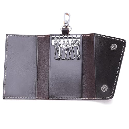 【送料無料】[Rockyu] 本革キーケース メンズ レディース 多機能 キーホルダー 6連フック付き カード収納可能 シンプル レザー コンパクト おしゃれ プレゼント ギフト