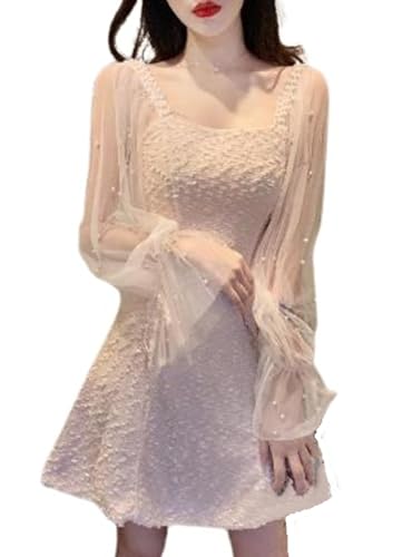 【送料無料】[トーアソーア] ワンピース レディース ミニ 長袖 ドレス パフスリーブ シアー ツイード 異素材