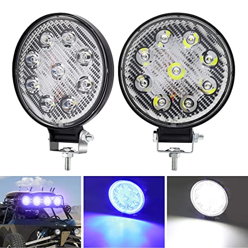 【送料無料】LEDワークライト 作業灯 27W 白・青 2色 丸型 12V 24V 汎用 車外灯 補助灯 登山/夜釣り/屋..