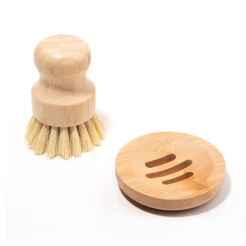 【送料無料】たわし キッチンブラシ 天然植物繊維 ポットブラシ 鍋・フライパン洗いブラシ 竹製 柄付き..