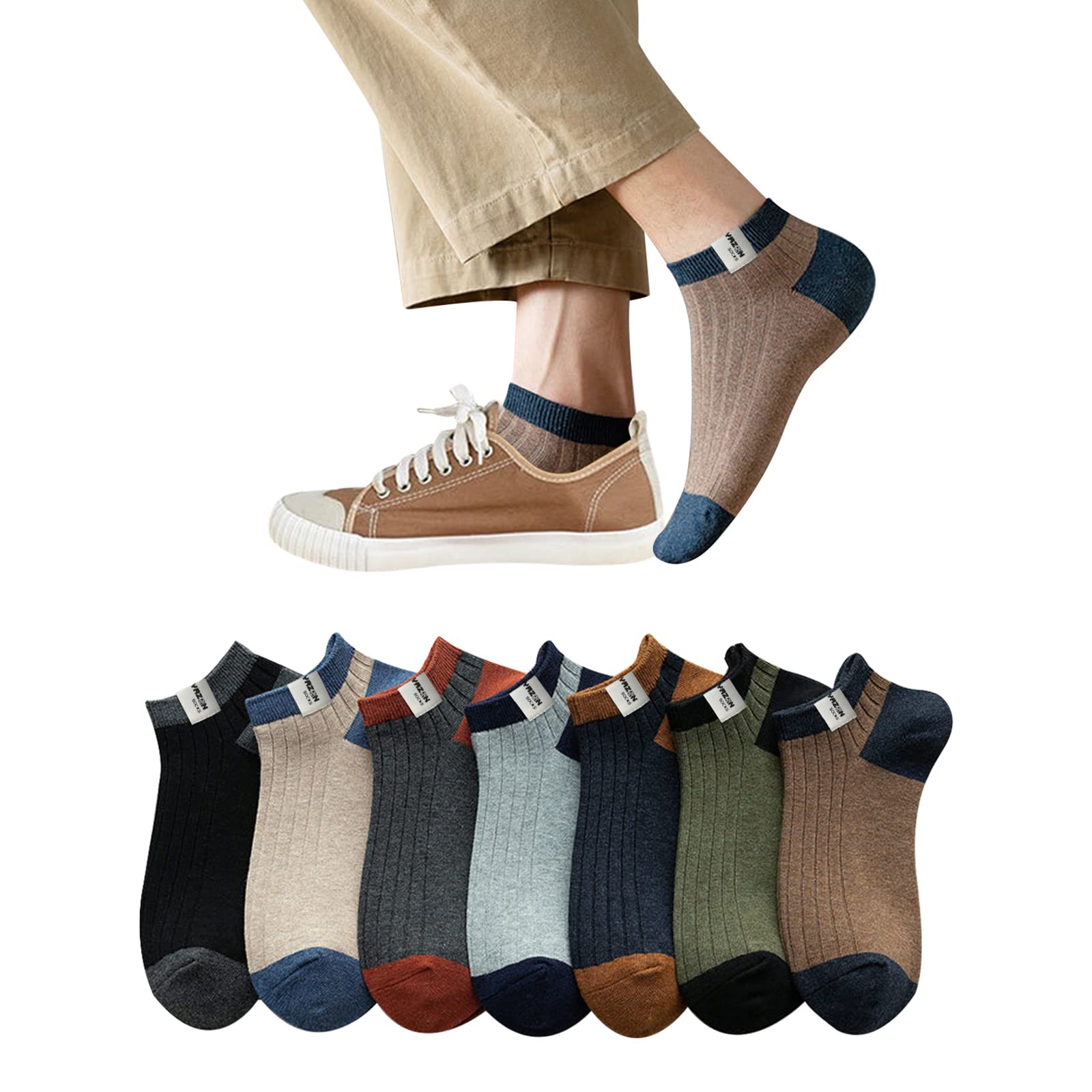 【送料無料】[Yazon] 靴下 メンズ 夏 くるぶし 薄手 綿7足セット ショートソックス 通気吸汗 スポーツくつした 男性 おしゃれ 涼しい靴下 スニーカーソックス 23-26cm 春夏用くつ下 色：マルチカラー、サイズ：23.0-26.0 cm