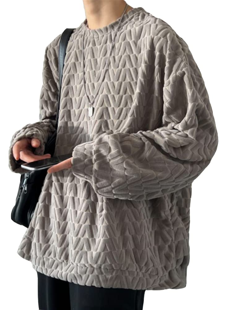 【送料無料】[foveitaa] メンズ 秋服 トレーナー 大きい サイズ ゆったり 柔らかい肌触り 人気 無地 長袖 パーカー tシャツ かっこいい カジュアル プルオーバー おしゃれ ドロップショルダー シンプル オシャ 男女兼用 トップス 色：#1341:グレー、サイズ：L