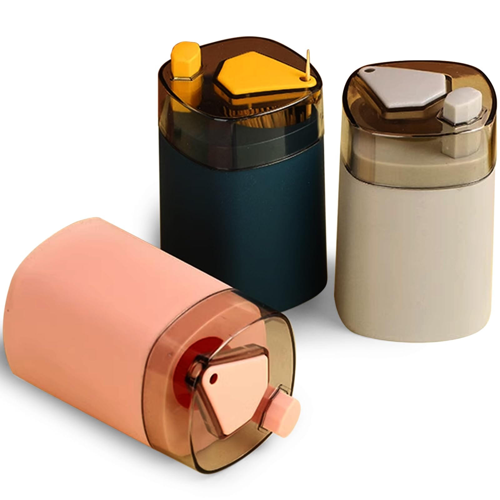 【送料無料】爪楊枝入れ ワンプッシュ式 3個セット つまようじ入れ 自動つまようじホルダー 軽量便利 手押し 可視化 取り外し可能 お手入れ簡単 家庭用 キッチン用品 レストラン パン屋 事務室 試食パーティー用 色：赤