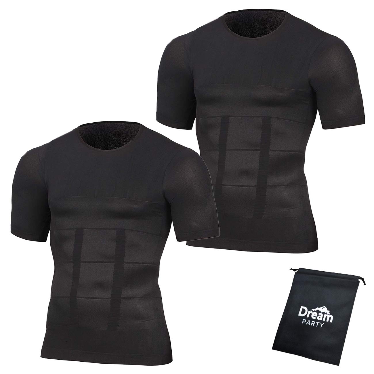 【送料無料】[DREAMPARTY] 【理学療法士推奨】 強圧 加圧シャツ 加圧インナー メンズ レディース インナーシャツ 【2枚組】 加圧 インナー 男女共用 筋トレ インナーマッスル トレーニング 半袖 色：ブラック、サイズ：L
