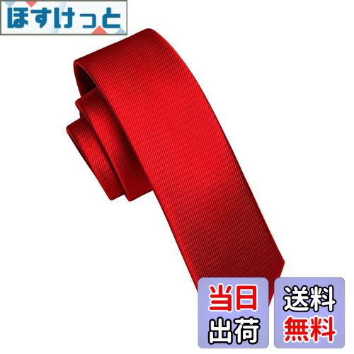 【送料無料】[HISDERN] 赤い ナロータイ メンズ ネクタイ 無地 レッド 細め 結婚式 幅5.5cm シルク 洗える ブランドG-01