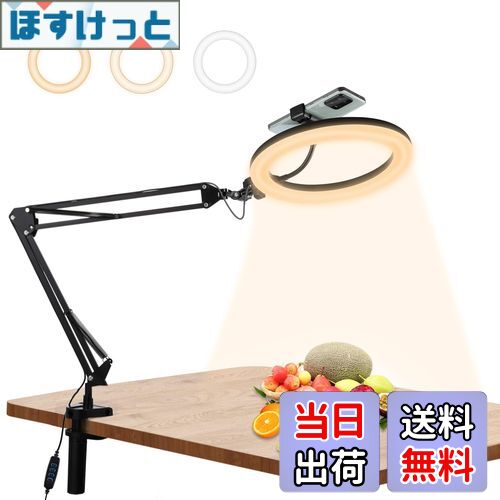 【送料無料】PULUZ LEDリングライトアーム式 26cm 俯瞰撮影用ライト スマホスタンド 料理撮影照明ライ..