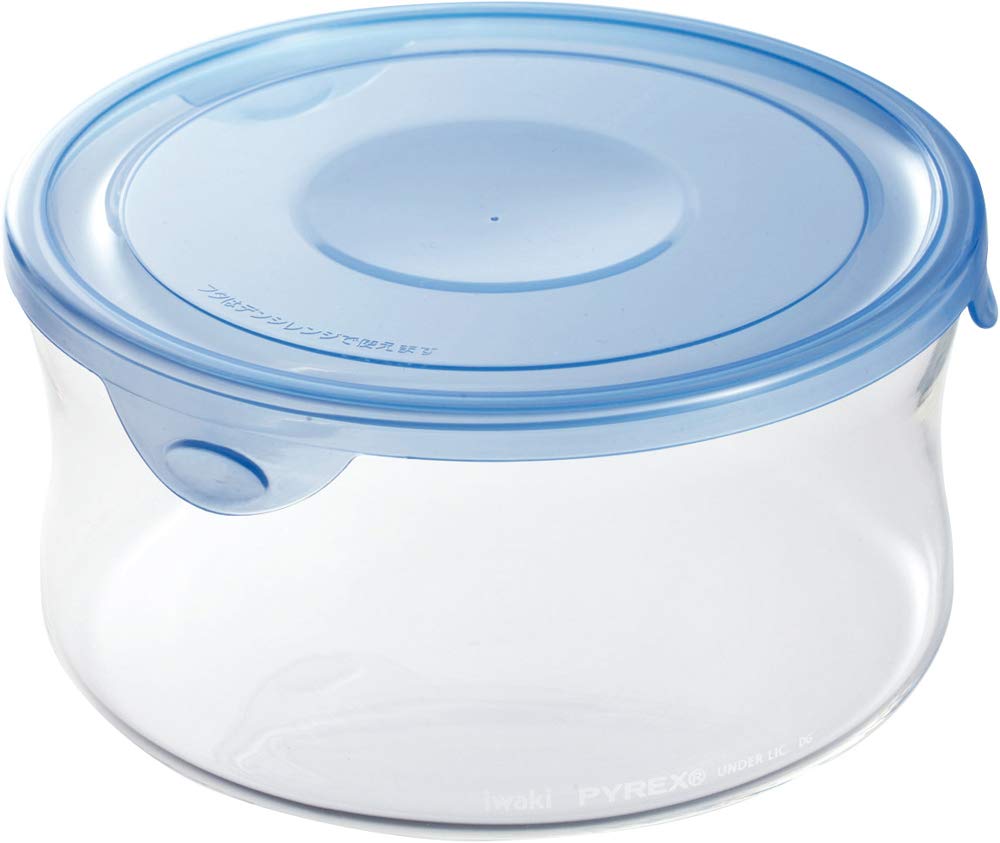 【送料無料】iwaki(イワキ) 耐熱ガラス 保存容器 アクアブルー 丸型 M 840ml パック&レンジ KBT7402-BLN