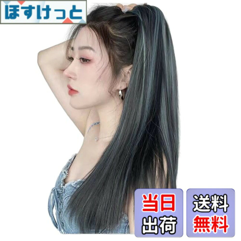 【送料無料】レディース クリップ式 カラフル ポニーテール ウィッグ つけ毛 ロング ストレート ヘア エクステ かつら ポイントウィッグ 55cm 色：ブルー、サイズ：長さ約55cm hosket-10182243 ほすけっと楽天市場店 パッケージ画像