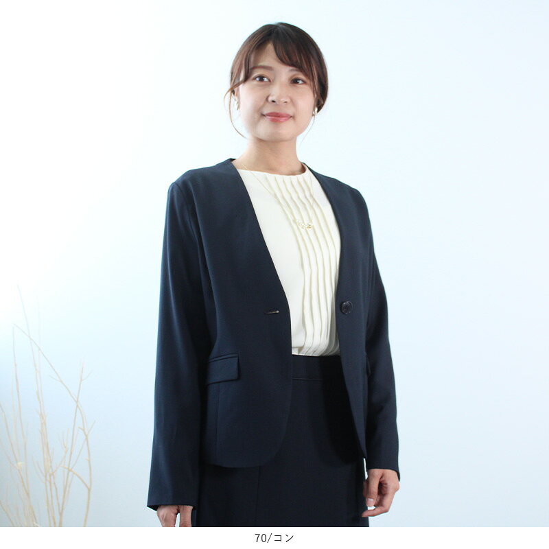 【セール M〜5L】ツイル ストレッチ ノーカラー ジャケット 大きいサイズ レディー...