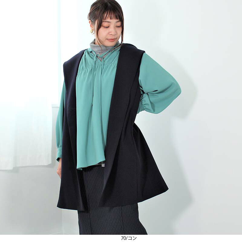 【10%OFFクーポン】【セール M、LL，4L】フーテッド ロング ジレ ベスト 大きいサ...