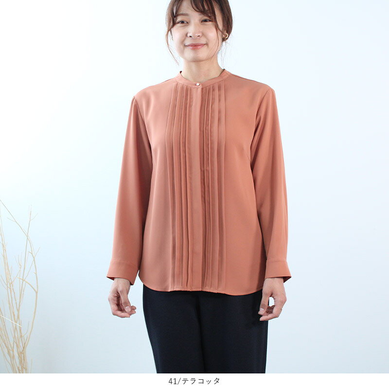 【セール M〜5L】フロントタック バンド゛カラー シャツ 秋 冬 長袖 ブラウス 大きいサイズ レディース【mint breeze フルール バイ ミントブリーズ】 婦人服 ファッション 30代 40代 50代 60代 ミセス 送料無料【返品交換不可】 hot-air-10022970 Hot-air 大きいサイズ レディース サンプル画像2