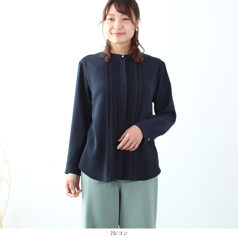 【セール M〜5L】フロントタック バンド゛カラー シャツ 秋 冬 長袖 ブラウス 大きいサイズ レディース【mint breeze フルール バイ ミントブリーズ】 婦人服 ファッション 30代 40代 50代 60代 ミセス 送料無料【返品交換不可】 hot-air-10022970 Hot-air 大きいサイズ レディース サンプル画像3