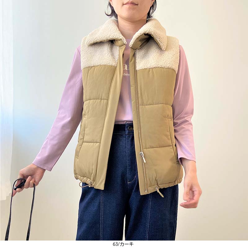 【セール M〜5L】ボア 切替 中綿 ベスト 大きいサイズ レディース 秋 冬 長袖 【MB エムビーミントブリーズ】 婦人服 ファッション 30代 40代 50代 60代 ミセス おしゃれ 通販 【返品交換不可】 hot-air-10022968 Hot-air 大きいサイズ レディース サンプル画像3