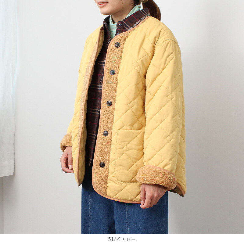 【セール M〜5L】ノーカラー 中綿キルト パイピング ジャケット 大きいサイズ レディース 秋 冬 長袖 【MB エムビーミントブリーズ】 婦人服 ファッション 30代 40代 50代 60代 ミセス 【返品交換不可】 hot-air-10022999 Hot-air 大きいサイズ レディース サンプル画像3