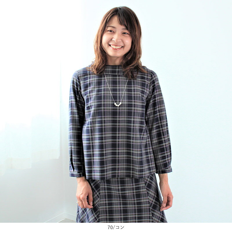 【セールM〜5L】チェック柄 ブラウス オフィスカジュアル 大きいサイズ レディース 秋 冬 長袖 トップス 【fleur by mint breeze フルール バイ ミントブリーズ】 婦人服 ファッション 30代 40代 50代 60代 ミセス 【返品交換不可 送料無料 hot-air-10022985 Hot-air 大きいサイズ レディース サンプル画像3