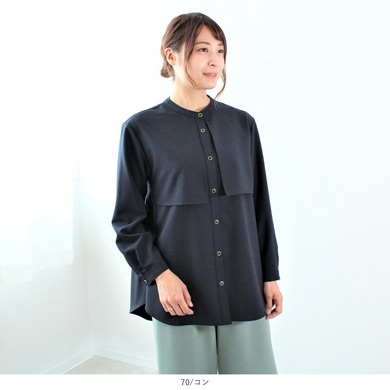 【セール M〜5L】ケープ風 バンドカラー ブラウス 大きいサイズ レディース 秋 冬 長袖 【fleur by mint breeze フルール バイ ミントブリーズ】 婦人服 ファッション 30代 40代 50代 60代 ミセス 【返品交換不可】 hot-air-10022989 Hot-air 大きいサイズ レディース サンプル画像3