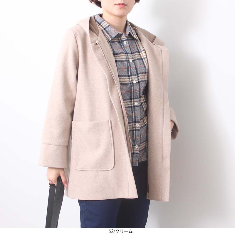 【セール M〜5L】 大きいサイズ レディース コート フーテッド ジャケット 秋 春先 冬 アウター 軽量 軽い フード付き ウール調 【MB エムビーミントブリーズ】 婦人服 ファッション 30代 40代 50代 60代 ミセス 【返品交換不可】 送料無料 hot-air-10023022 Hot-air 大きいサイズ レディース サンプル画像2