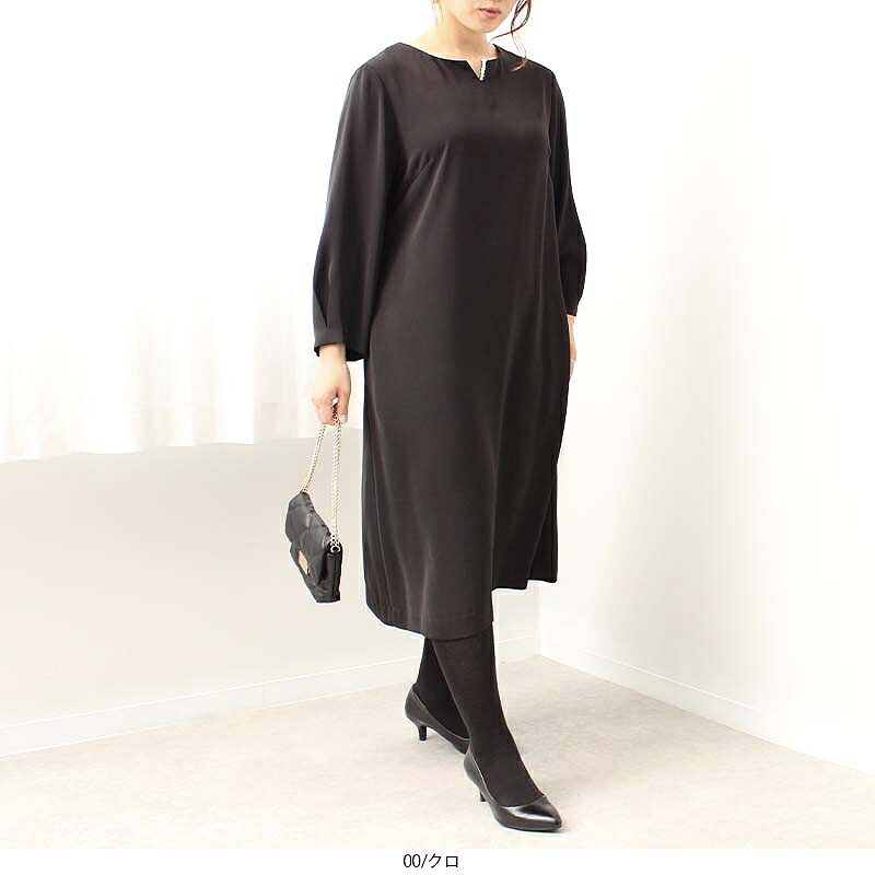【セール L〜5L】パール 使い Aライン ワンピース 大きいサイズ レディース きれいめ フォーマル 長袖【fleur by mint breeze フルール バイ ミントブリーズ】 婦人服 ファッション 30代 40代 50代 60代 ミセス 【返品交換不可】送料無料 hot-air-10023337 Hot-air 大きいサイズ レディース サンプル画像2