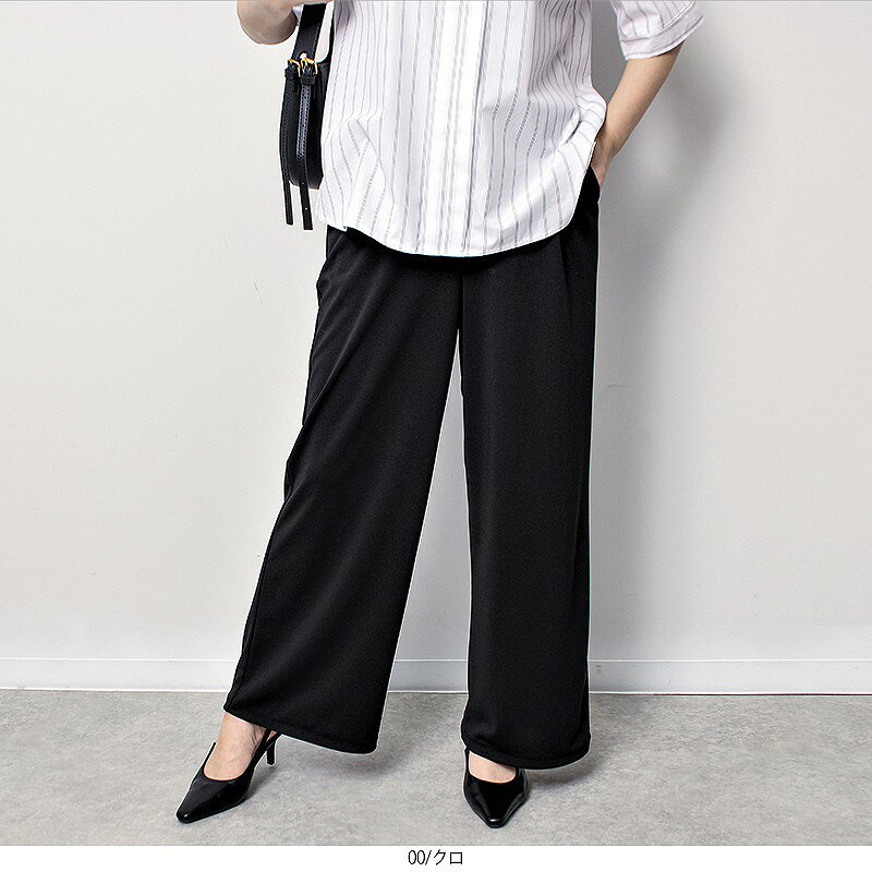 【20%OFFクーポン】【セール L〜5L】イージーケア 吸水速乾 ストレッチ ワイドパンツ 大きいサイズ レディース 夏 秋 伸びる 伸縮【fleur by mint breeze ミントブリーズ】 婦人服 ファッション 30代 40代 50代 60代 ミセス おしゃれ 通販 【返品交換不可】 hot-air-10023590 Hot-air 大きいサイズ レディース サンプル画像2