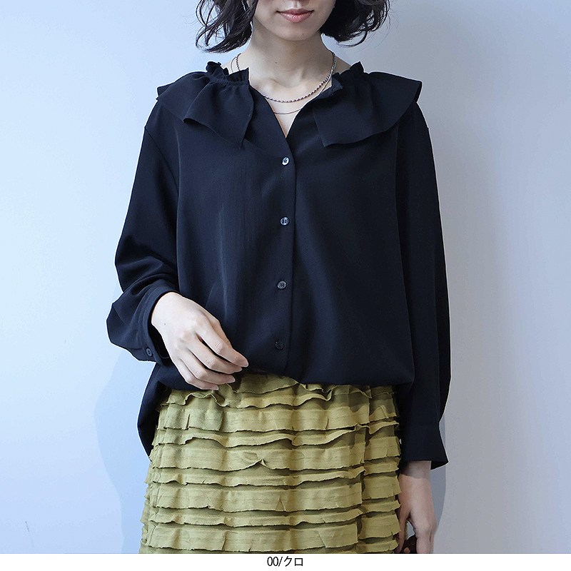 【セールL〜5L】フリル 前開き きれいめ ブラウス 大きいサイズ レディース 春夏 長袖 上品 可愛い【leswel レスウェル】 婦人服 ファッション 20代 30代 40代 50代 ミセス おしゃれ 通販【返品交換不可】 hot-air-10023801 Hot-air 大きいサイズ レディース サンプル画像2