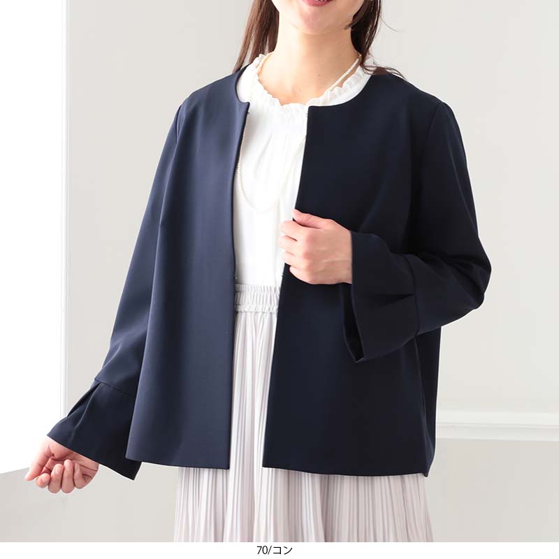 【セールL〜6L】ふわもち ストレッチ ノーカラージャケット 大きいサイズ レディー...