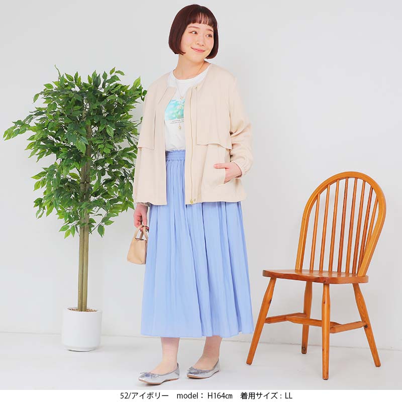【セール L〜5L】デニム風 シャンブレー ノーカラー ジャケット 大きいサイズ レディース 春アウター 長袖 羽織り ブルゾン ジージャン 【MB エムビーミントブリーズ】 婦人服 ファッション 30代 40代 50代 60代 送料無料 【返品交換不可】 hot-air-10023813 Hot-air 大きいサイズ レディース サンプル画像3