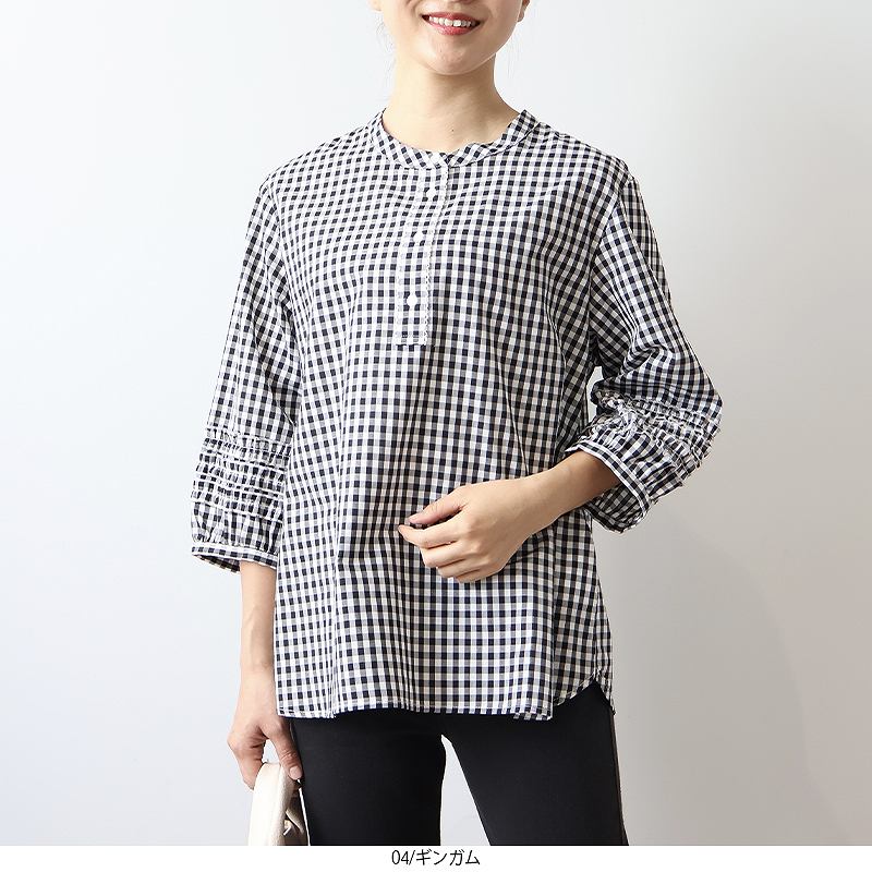 【セールL〜6L】大きいサイズ レディース ブラウス 春夏 7分袖 ボリュームスリーブ ぽわん袖 バンドカラー【セールMB エムビーミントブリーズ】 婦人服 ファッション 30代 40代 50代 60代 ミセス おしゃれ 通販 【セール返品交換不可】 返品交換不可 hot-air-10023842 Hot-air 大きいサイズ レディース サンプル画像3