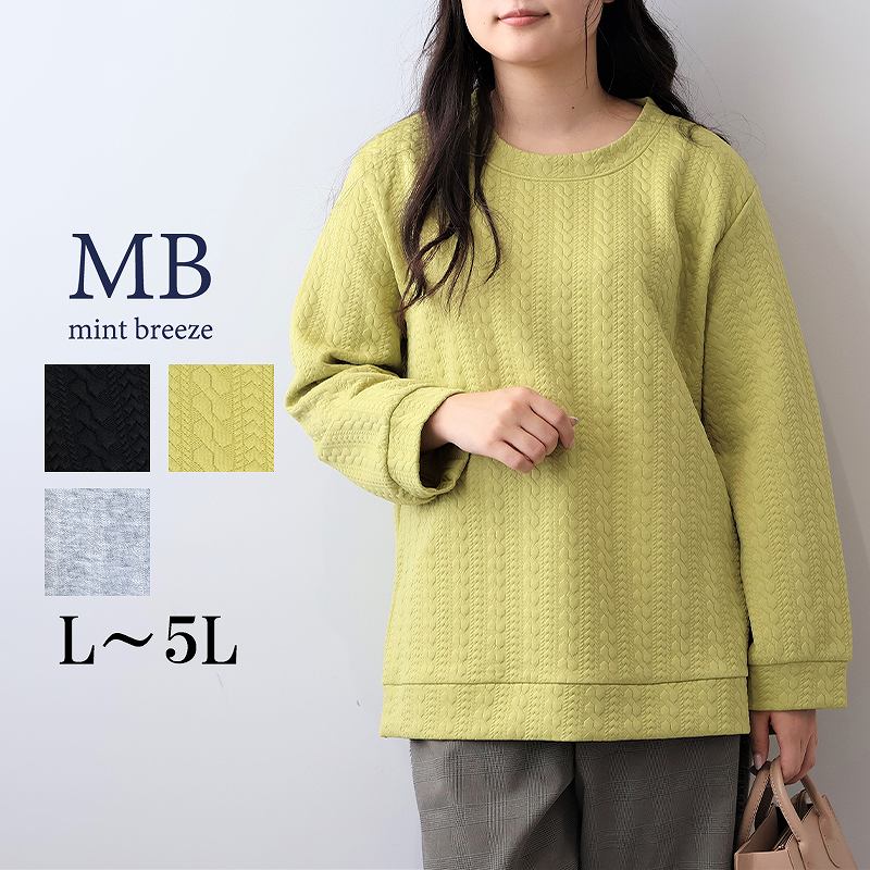 【新作L〜5L】ケーブルふくれジャガード サイドZIP カットソー 大きいサイズ レディース 秋冬 厚手 ト..