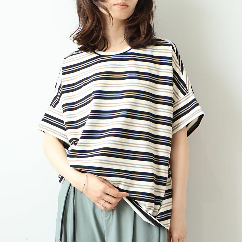 樂天商城 - 【新作 leswel レスウェルL〜5L】UVカット マルチボーダー Tシャツ カットソー 大きいサイズ レディース 春 夏 半袖 ミントブリーズ 婦人服 ファッション 20代 30代 40代 50代 おしゃれ 通販 送料無料