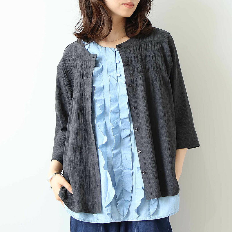 【20%OFFクーポン対象】【セール leswel レスウェルL〜5L】2WAY UVカット シャーリング ニット カーディガン 大きいサイズ レディース 春 夏 7分袖 ミントブリーズ 婦人服 ファッション 30代 40代 50代 60代 おしゃれ 通販 【返品交換不可】 hot-air-10024294 Hot-air 大きいサイズ レディース サンプル画像3