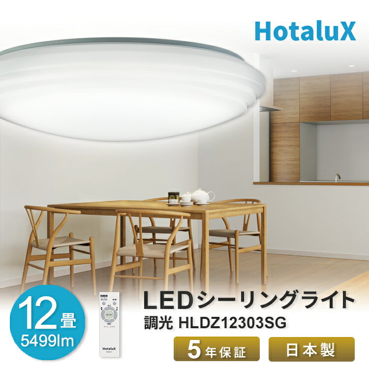 LED シーリングライト ホタルクス 12畳 停電 虫が入りにくい 日本製 節電 節約 電気代 明るい 簡単取付 送料無料 調光 リモコン付 ホタルック機能 工事不要 5年保証 おしゃれ 5段階調光 常夜灯5段階 HLDZ12303SG