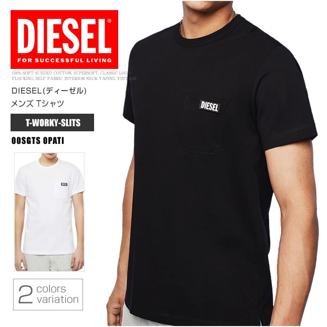 DIESEL ディーゼル Tシャツ クルーネック 半袖 メンズ 00SGTS 0PATI T-WORKY-SLITS バックプリント DS41336SL メール便送料無料