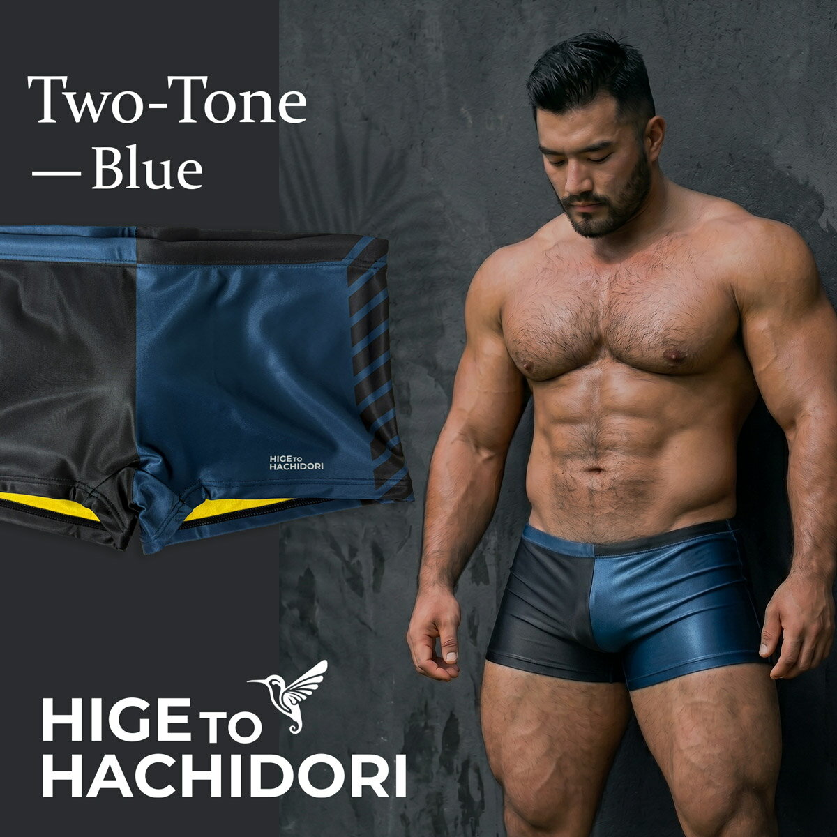 樂天商城 - 【日本製】マッスルフィット 水着 メンズ ボックス型 BOX フィットネス スイムウェア 競泳水着 ローライズ★ツートン柄 ブルー