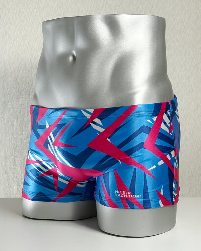 【日本製】マッスルフィット 水着 メンズ ボックス BOX フィットネス スイムウェア 競泳水着 ローライズ★フラシュパルス柄 ブルー