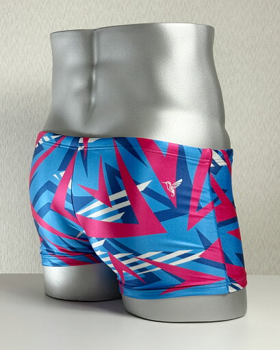 【日本製】マッスルフィット 水着 メンズ ボックス BOX フィットネス スイムウェア 競泳水着 ローライズ★フラシュパルス柄 ブルー