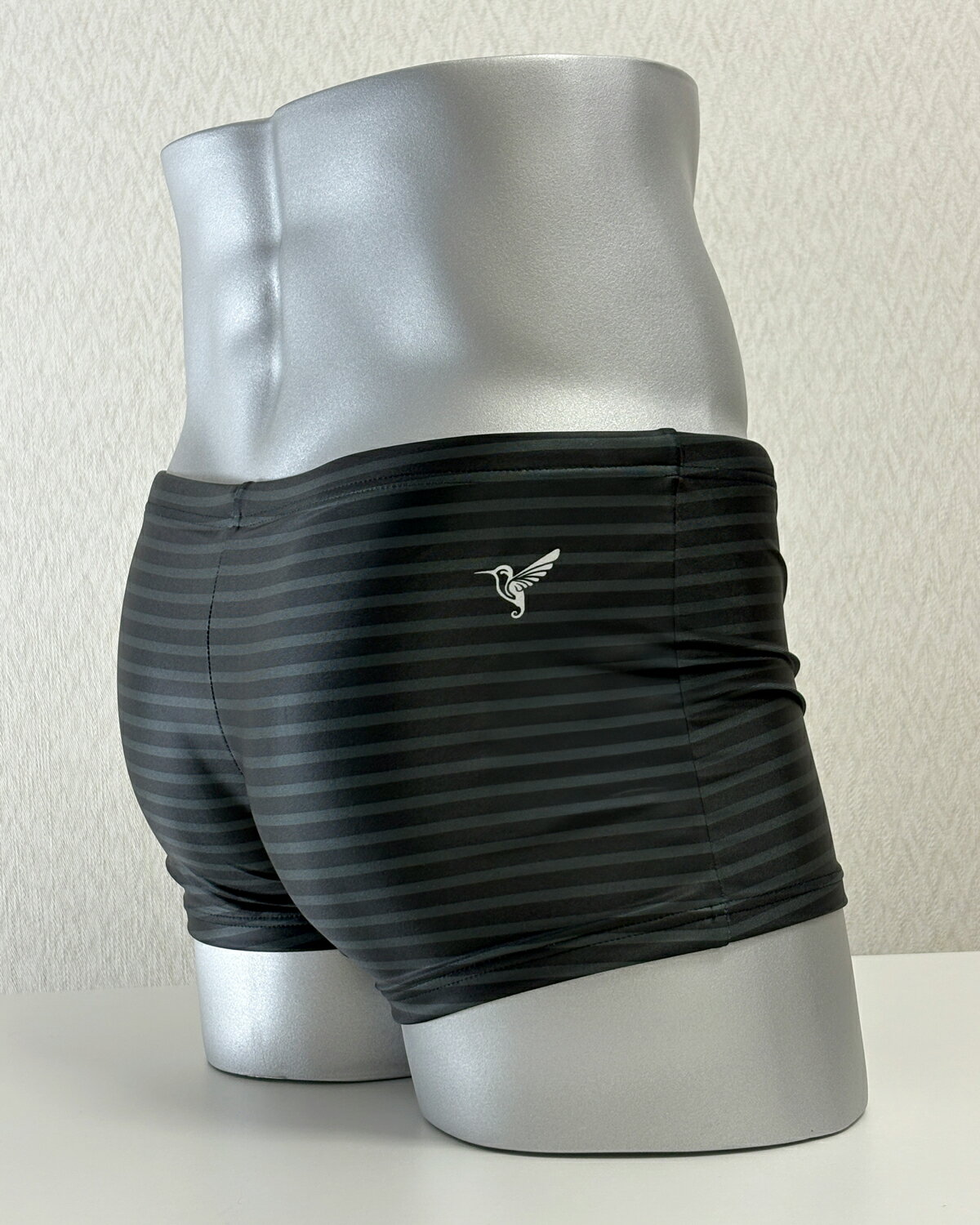 【日本製】マッスルフィット 水着 メンズ ボックス型 BOX フィットネス スイムウェア 競泳水着 ローライズ★ストライプ柄 ブラック