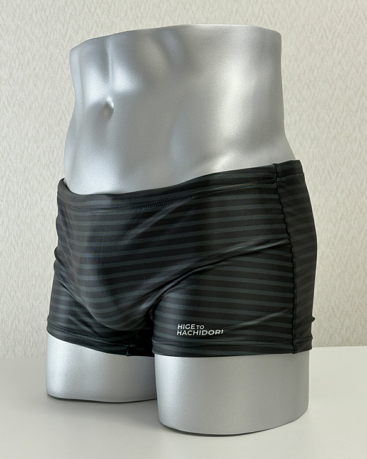 【日本製】マッスルフィット 水着 メンズ ボックス型 BOX フィットネス スイムウェア 競泳水着 ローライズ★ストライプ柄 ブラック