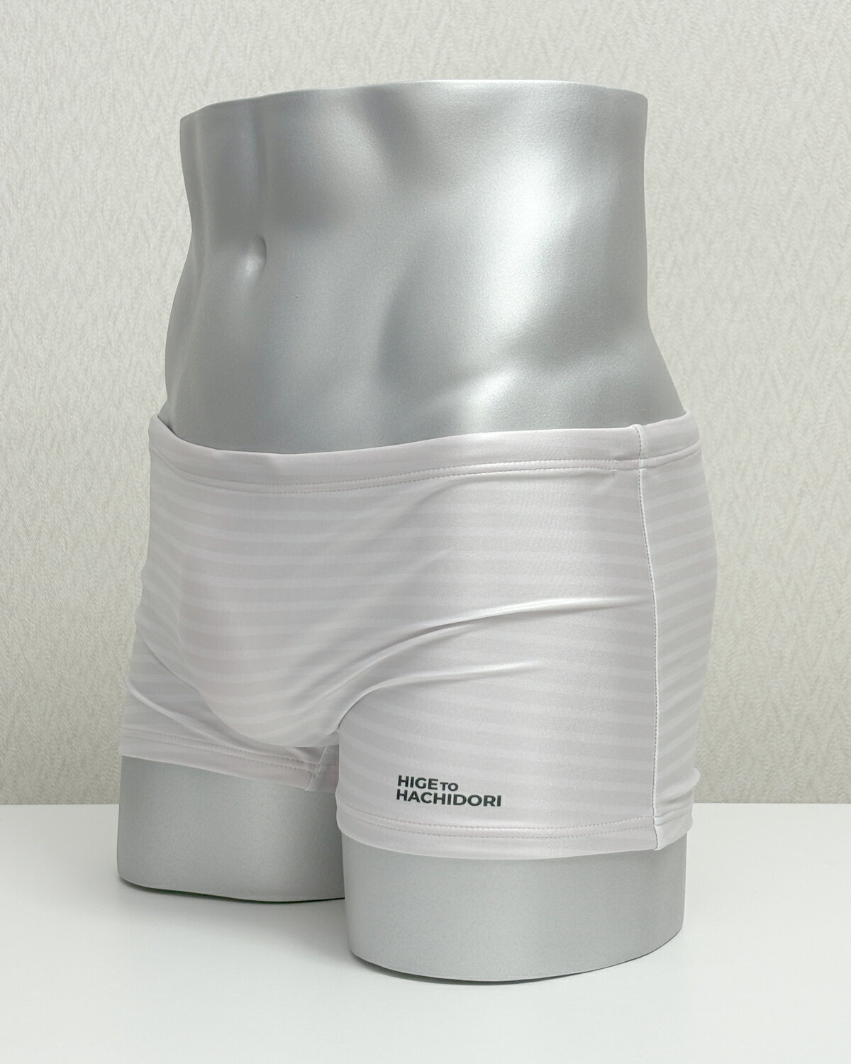 【日本製】マッスルフィット 水着 メンズ ボックス型 BOX フィットネス スイムウェア 競泳水着 ローライズ★ストライプ柄 ホワイト