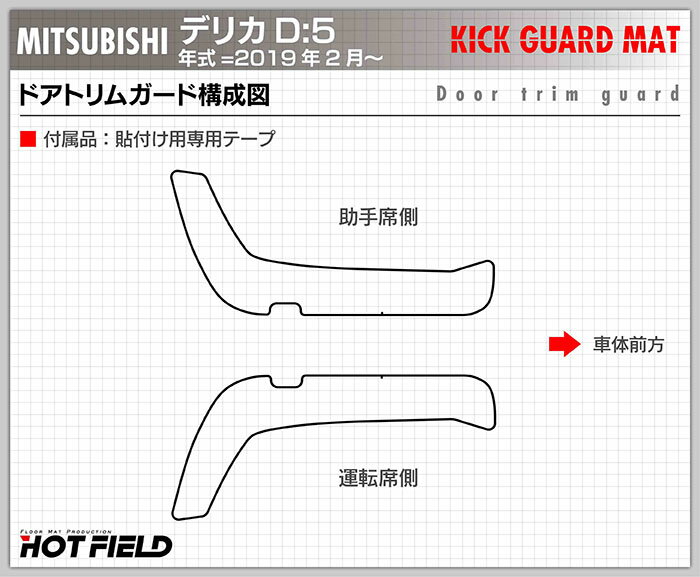 【6/1(土)24h限定 P5倍】三菱 新型 DELICA デリカ D5 年式=2019年2月~ ドアトリムガード+グローブボックスガード ◆キックガード HOTFIELD ホットフィールド キック マット プロテクター 保護 パッド 内装 アクセサリー 【Y】 3