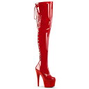 PLEASER　ADORE-3063　レディース プラットフォーム ストレッチパテント バックレースアップ サイハイブーツ Red Stretch Patent/Red アメリカから直送、受注からお届けまでは約2週間かかります。ご了承ください。 当店は、アメリカロサンゼルスを本店とする海外ショップです。 通関時に関税・輸入消費税が課税される可能性があります。 ・素材： ストレッチパテント ・プラットフォーム 7cm　ヒール 17.8cm 　　PLEASER　ADORE-3063レディース プラットフォーム ストレッチパテント バックレースアップ サイハイブーツ