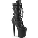 PLEASER FLAMINGO-1053 レディース ラッププラットフォーム トリプル バックルストラップ レースアップ ハーフブーツ(4)