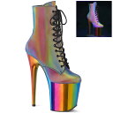 PLEASER FLAMINGO-1020RC-REFL レディース レインボークロム プラットフォーム レインボー反射 レースアップ アンクルブーツ(4)