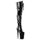 PLEASER INFINITY-3028 プリーザー レディース プラットフォーム トリプル バックルストラップ リボン レースアップ ストレッチ サイハイブーツ(4)