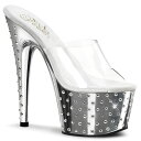PLEASER STARDUST-701 プリーザー レディース 厚底 ラインストーン スタッズ on クロム プラットフォーム クリア ミュール(4)