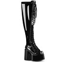 DEMONIA by PLEASER CAMEL-300WC プリーザー レディース ワイドカ−フ チャンキーヒール レースアップ ストレッチ サイハイ ブーツ